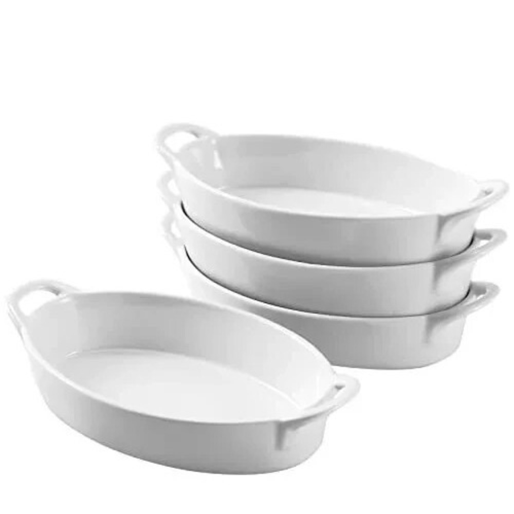 Bruntmor Oval Au Gratin Baking Dishes Set of 4 8x5 Ceramic Lasagna Pan White NEW